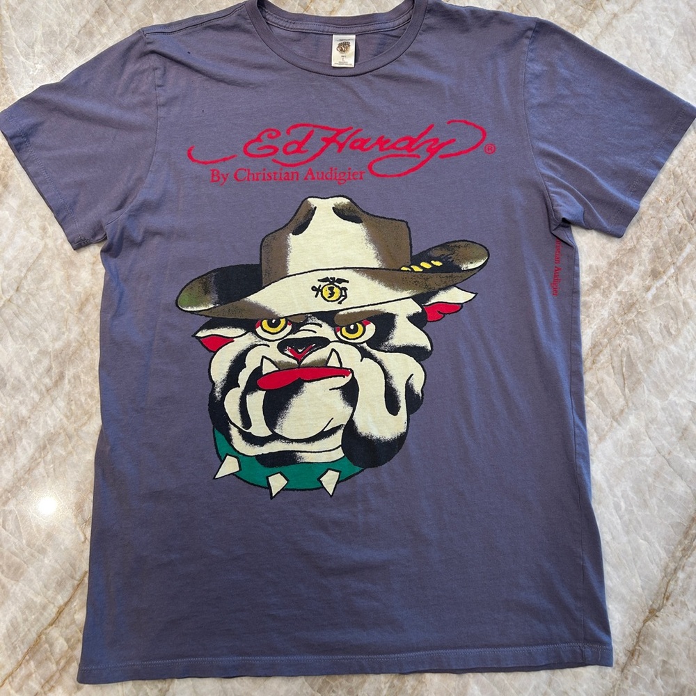 Ed Hardy Daytona Beach Biker Week 2010 Graphic Tee Mens L | Bulldog Gray T-Shirt
